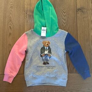 Ralph Lauren Kids Polo Bear Colorblock Hoodie - Green Hood, Pink & Blue Sleeves